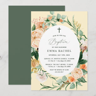 Botanische Boho Personalisierte Pastellgelbe Taufe Einladung