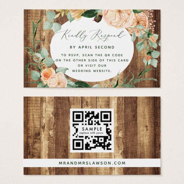 Botanische Boho Rustic Wedding QR Code RSVP Karte (Vorne & Hinten)