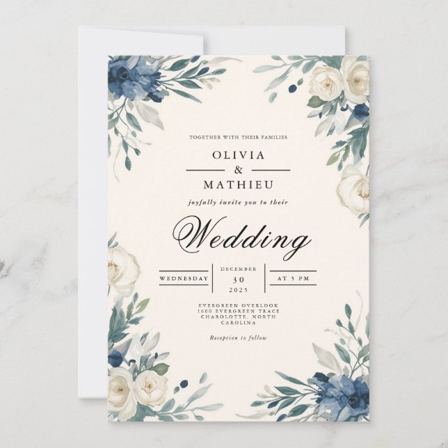 Botanische Botanische Hochzeit der Marine Einladung (Vorderseite)
