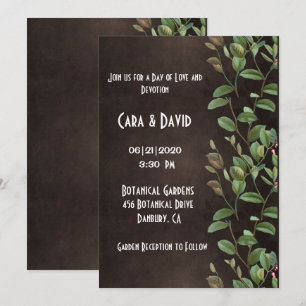 Botanische Brauner Grünpflanzen Elegante Hochzeit Einladung