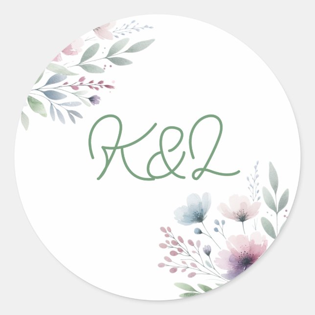 Botanische Braut und Mit Monogramm Hochzeit Runder Aufkleber (Vorderseite)