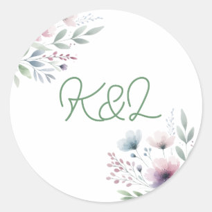 Botanische Braut und Mit Monogramm Hochzeit Runder Aufkleber