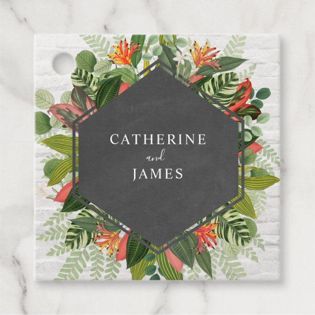 Botanische Brick-Chalkboard-Hochzeit Geschenkanhänger (Vorderseite)