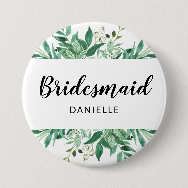 Botanische Bridesmaid Mit Monogramm Button (Vorderseite)