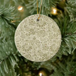 Botanische Brokat-Toile-Blumenmuster in Grün und S Keramik Ornament
