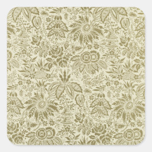 Botanische Brokat-Toile-Blumenmuster in Grün und S Quadratischer Aufkleber
