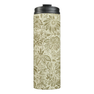 Botanische Brokat-Toile-Blumenmuster in Grün und S Thermosbecher
