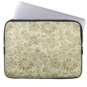 Botanische Brokat-Toile-Floral Grün-Sage-Muster Laptopschutzhülle