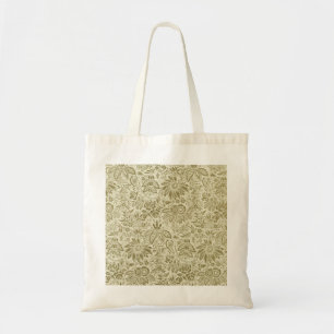 Botanische Brokat-Toile-Floral Grün-Sage-Muster Tragetasche