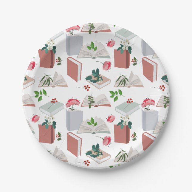 Botanische Bücher und Bibliothekslesemuster Pappteller (Vorderseite)