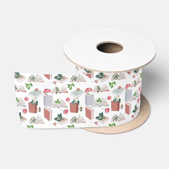 Botanische Bücher und Bibliothekslesemuster Satinband (Spule)