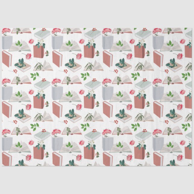 Botanische Bücher und Bibliothekslesemuster Seidenpapier (Vorderseite)