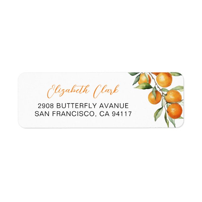 Botanische Citrus Orange Baby Dusche Rücksendeadre (Vorne)