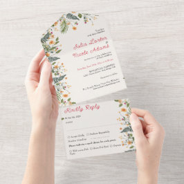 Botanische Daffodils Daisy Peony Blume Hochzeit All In One Einladung