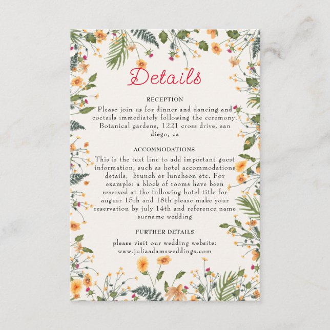 Botanische Daffodils Daisy Peony Blume Hochzeit Begleitkarte (Vorderseite)