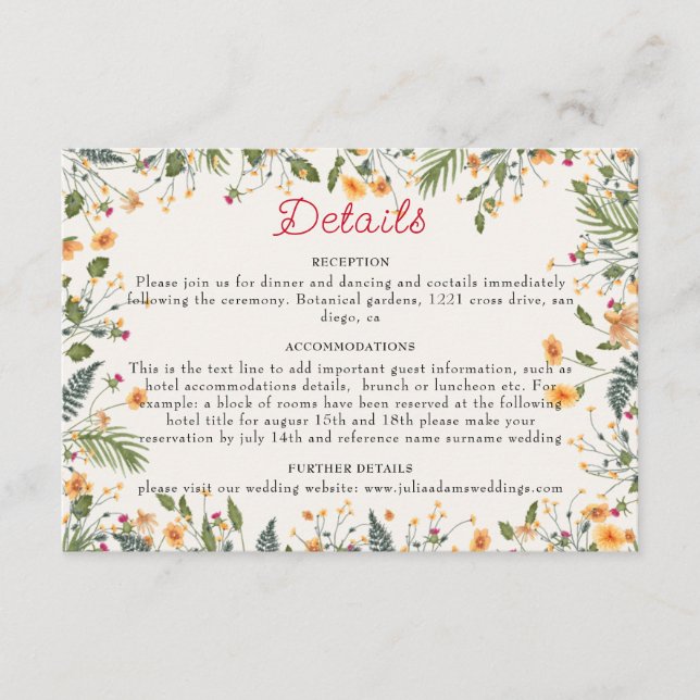 Botanische Daffodils Daisy Peony Blume Hochzeit Begleitkarte (Vorderseite)