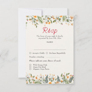 Botanische Daffodils Daisy Peony Blume Hochzeit RSVP Karte