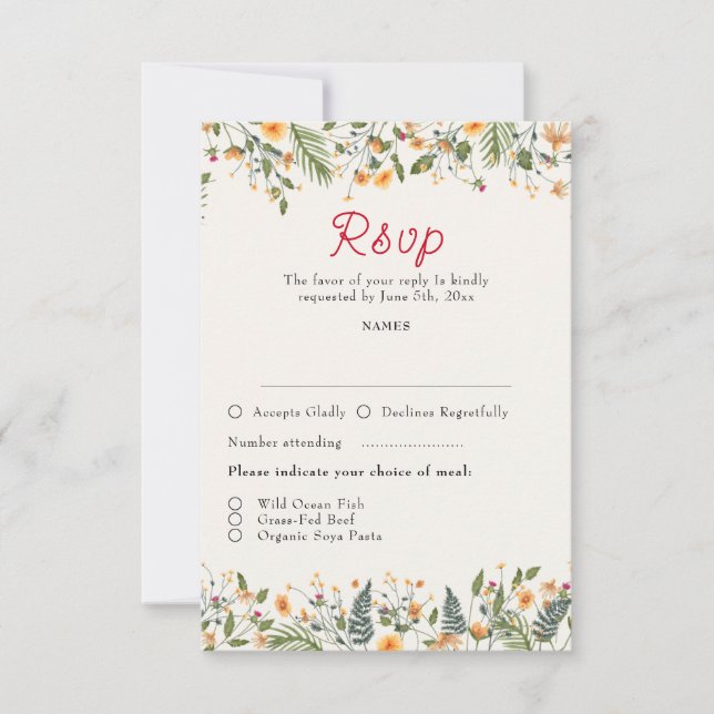 Botanische Daffodils Daisy Peony Blume Hochzeit RSVP Karte (Vorderseite)