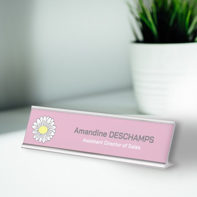 Botanische Daisy-Blume Rosa Schreibtischnamensplakette (Botanical Daisy Flower Pink Desk Name Plate)