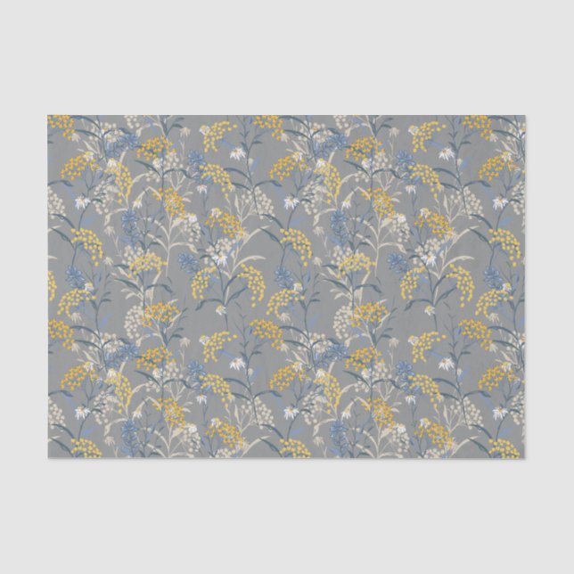 Botanische Daisy Floral Yellow & Navy Blue Wedding Seidenpapier (Vorderseite)