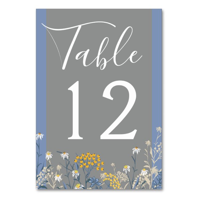 Botanische Daisy Floral Yellow & Navy Blue Wedding Tischnummer (Vorderseite)