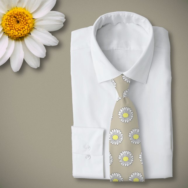 Botanische Daisy Pastel Blume Brown Krawatte (Daisy Flower Light Brown Neck Tie)