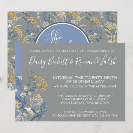 Botanische Daisy Yellow & Navy Engagement Party Einladung