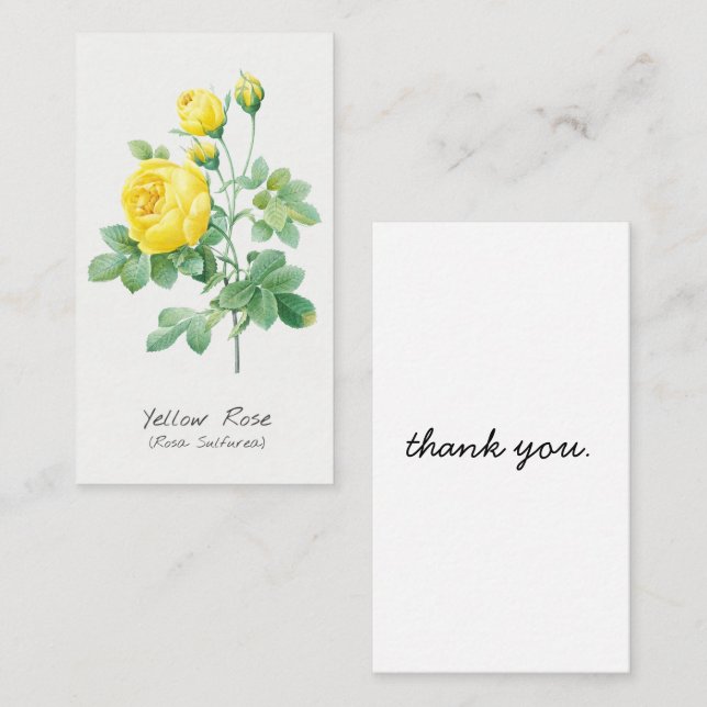Botanische Dankeskarte für das Vintage Gelbe Rose Visitenkarte (Vorne/Hinten)