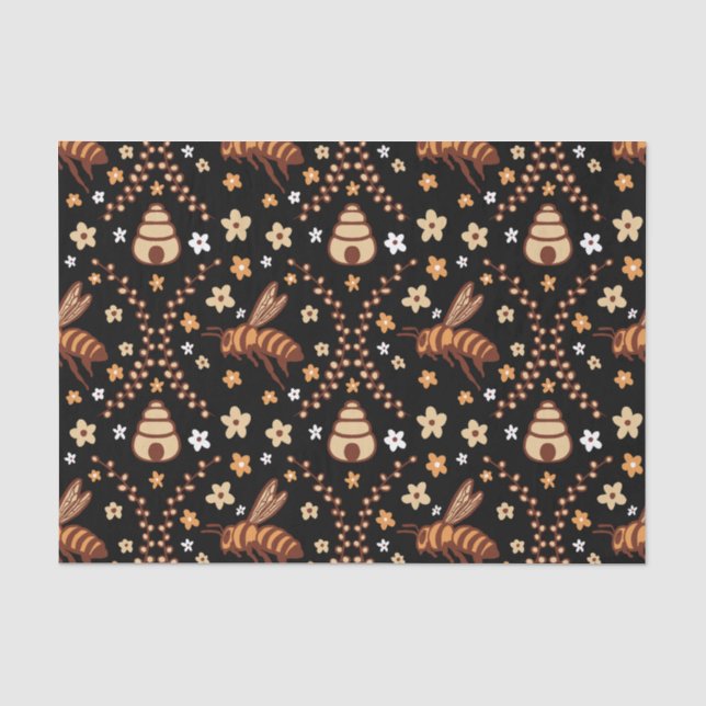 Botanische Dark Cotattcore Bees & Beehives Seidenpapier (Vorderseite)
