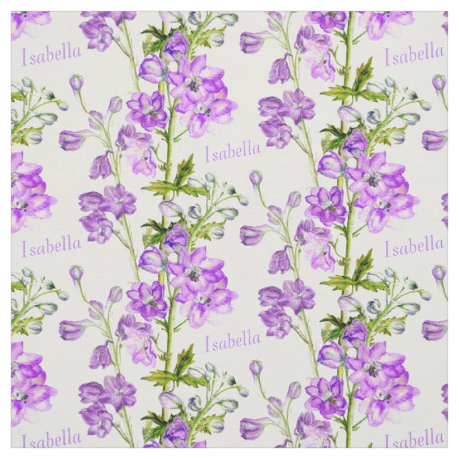 Botanische Delphinium-Kunst lila Stoff mit weißem  (Muster)