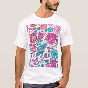 Botanische Doodle-Blume, nahtlose, Vintage Textur. T-Shirt