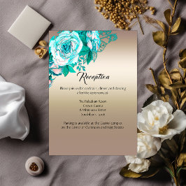 Botanische Elegance Aquamarine Rose Hochzeitsempfa Begleitkarte