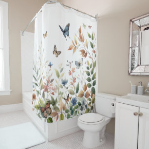 Botanische Elegance   Schmetterlinge und Folien Duschvorhang