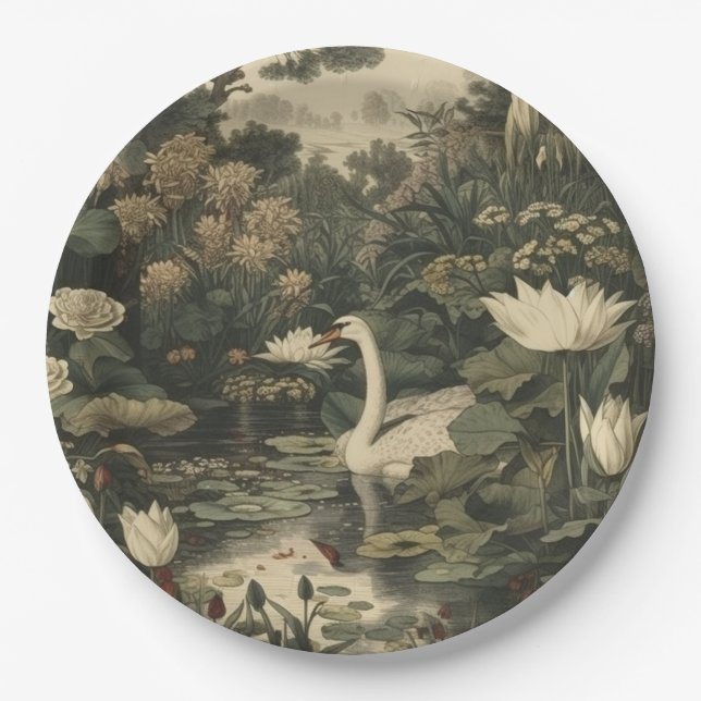 Botanische Elegance - Schwan im Wald Pappteller (Vorderseite)