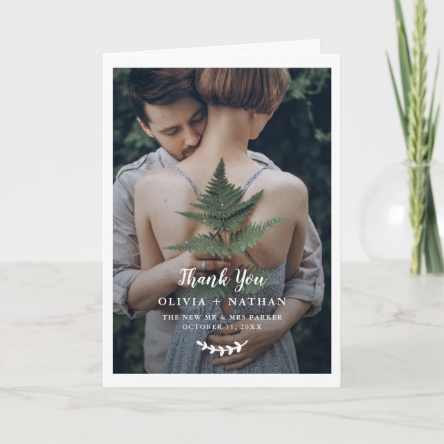 Botanische Elegance | Zwei-Foto-Hochzeit Dankeskarte (Vorderseite)