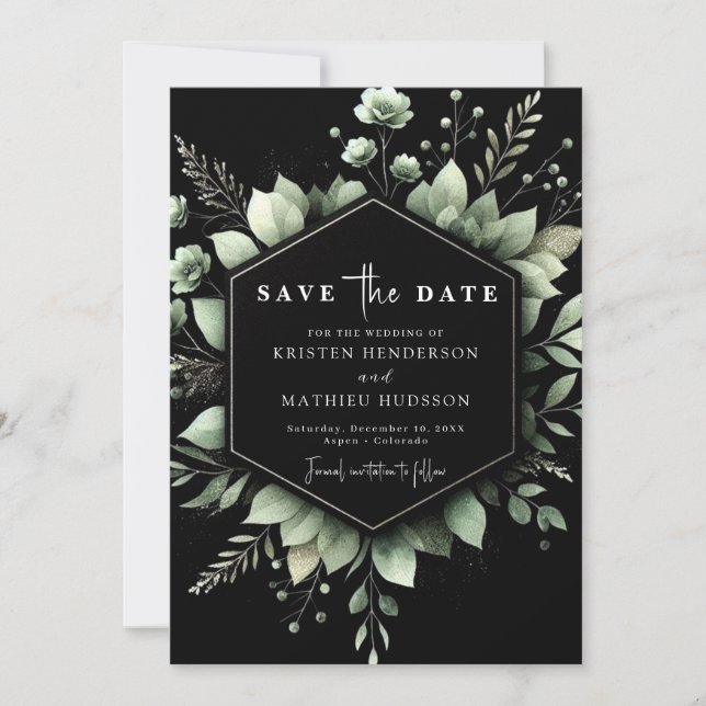 Botanische Elegant Romance Sage Green Wedding Save The Date (Vorderseite)