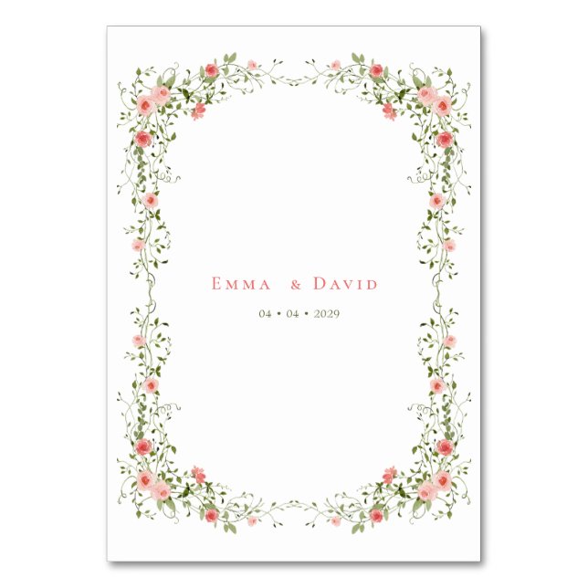 Botanische Elegant Rosen Rosen Skript Hochzeit Tischnummer (Rückseite)