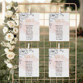 Botanische Elegante mit sanfter Blüte und moderner Tischnummer