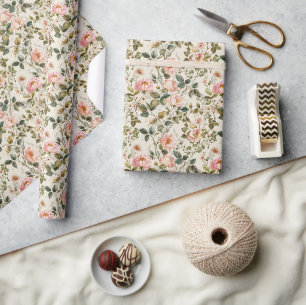 Botanische Elemente und rosa Sommer-Blume Geschenkpapier