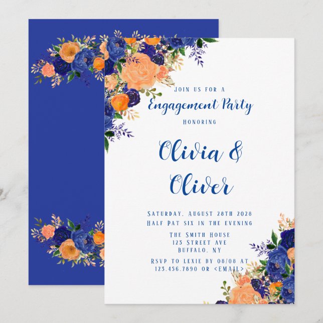 Botanische Engagement der Marine mit blauer Orange Einladung (Vorne/Hinten)