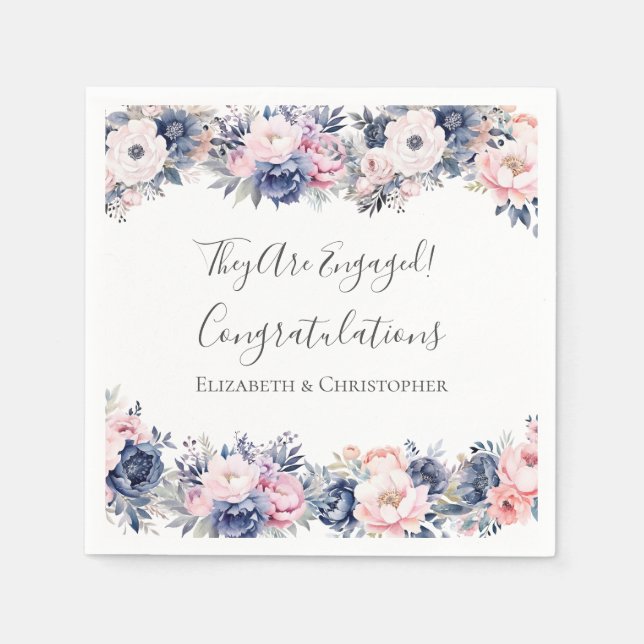 Botanische Engagement-Partei für Navy Blue Pink Fl Serviette (Vorderseite)