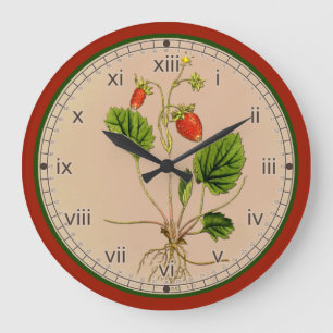Botanische ErdbeerWanduhr Curtis in 3 Arten Große Wanduhr