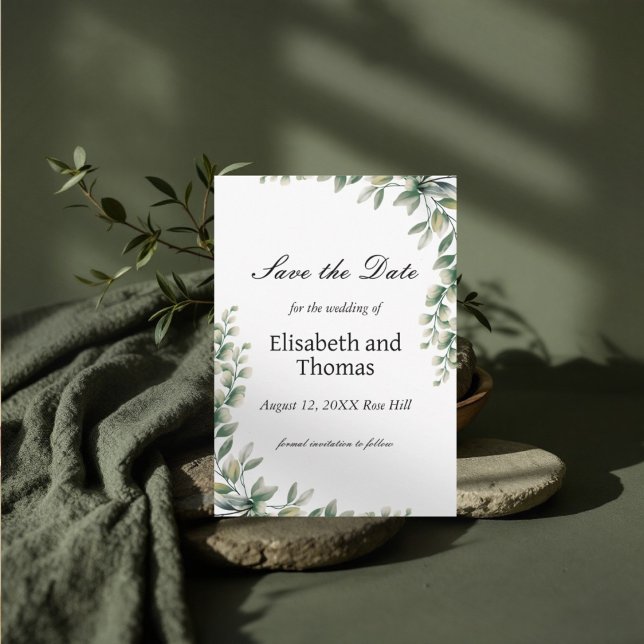 Botanische Eukalyptus-Blätter Save the Date Karte (Von Creator hochgeladen)