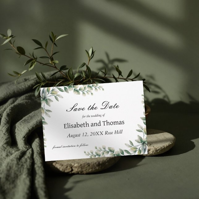 Botanische Eukalyptus-Blätter Save the Date Karte (Von Creator hochgeladen)