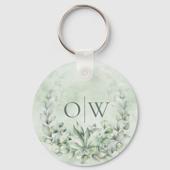 Botanische Eukalyptus-Gastgeschenk Hochzeit Schlüsselanhänger (Vorderseite)