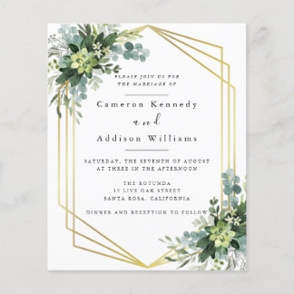 Botanische Eukalyptus-Gold-Geometrie-Hochzeit Flyer