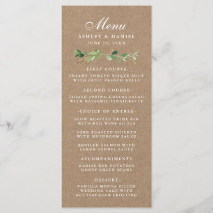 Botanische Eukalyptus-Grünzeug-Hochzeit Kraft Menükarte