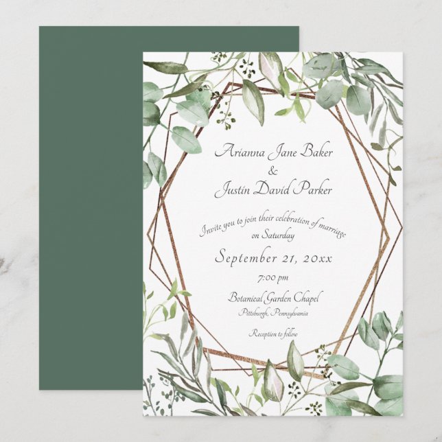 Botanische Eukalyptus-Hochzeit in Wald I Einladung (Vorne/Hinten)