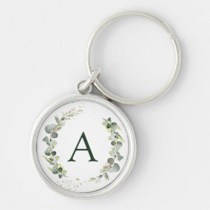 Botanische Eukalyptus-Monogramm-Grün-Hochzeit Schlüsselanhänger