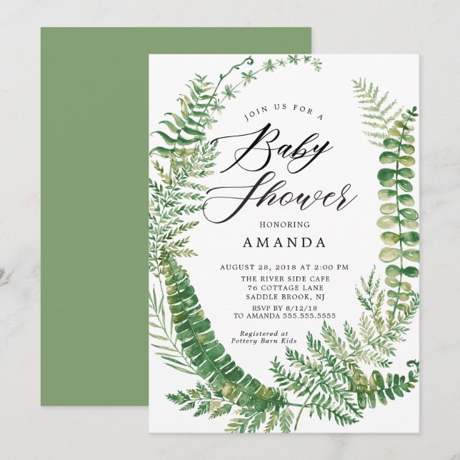 Botanische Fern Baby Dusche Einladung (Vorne/Hinten)